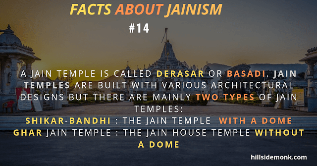  Jain temple Derasar or Basadimainly two types of Jain temples:  1) Shikar-bandhi  - with a dome 2) Ghar Jain temple  -without a dome
